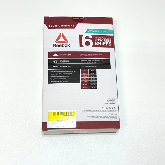 Reebok Performance Low Rise Briefs Men's XL 6-Pack Moisture Wicking Comfort NIB - Picture 2 of 6